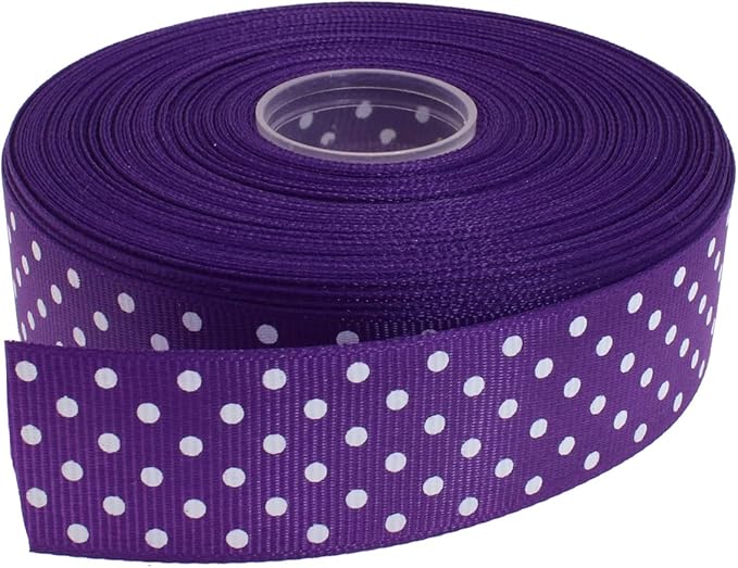 Polka Dot Grosgrain Ribbon 25 Yard Each Roll 100% Polyester (1", Purple)