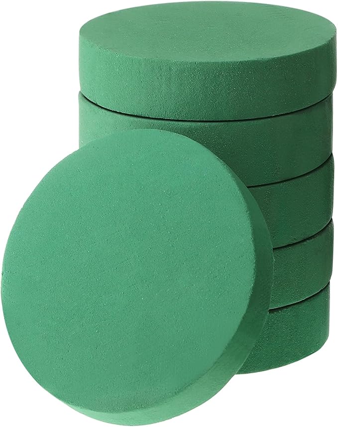 Frienda 6 Pieces Floral Foam Blocks for Artificial Flowers,Thanksgiving Christmas Party Supplies, Dry & Wet Floral Foam Round Kit for Flower Arrangement Wedding Decoration(6.5 x 1.57 Inch)