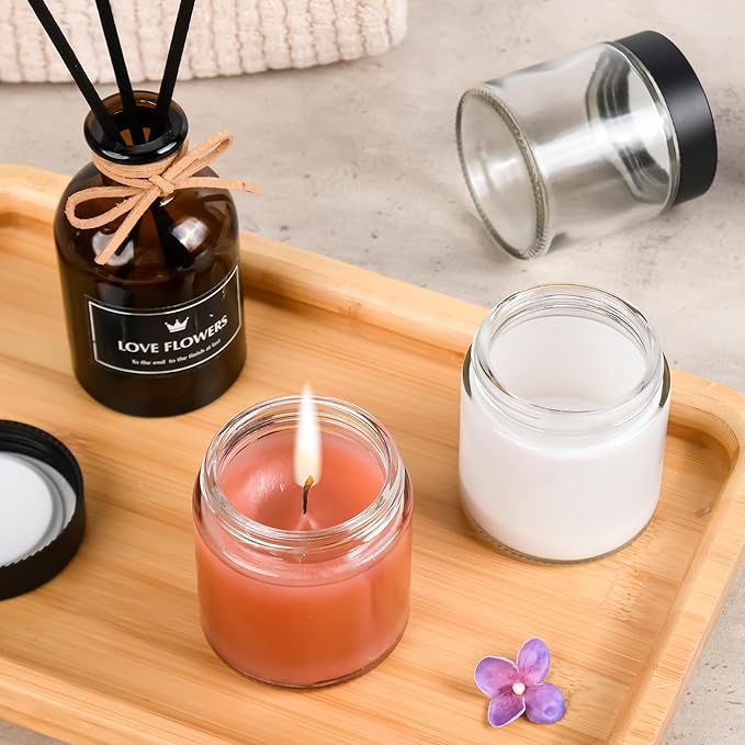 Glass Jars with Lids,Eco-Friendly Cosmetic Containers with Airtight Black Lids & Liners, Multi-Color Options for Cream, Lotion, Body Butter, DIY Skincare Travel Jars (Clear, 4oz)