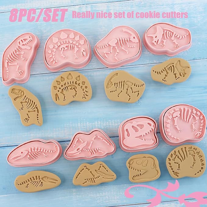Cookie Cutters Set, 3D Plastic Cookie Cutter with Plunger Stamps Biscuit Cutters Cake Baking Fondant Embosser Stamps Cookie Molds for DIY, Kitchen, Birthday Party (dinosaur)