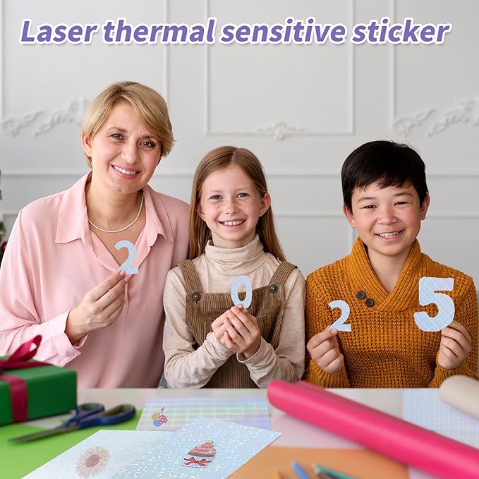 20 Sheets Printable Holographic Sticker Paper,11 x 8.5 Inches Printable Waterproof Paper Rainbow Vinyl Sticker Paper for Inkjet or Laser Printer（Laser square）