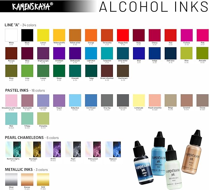 Alcohol Ink Set - 34 Color Variations - Set #27-4 Alcohol Inks x 0.51 fl oz (15 ml)