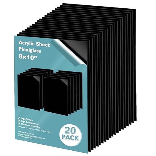 Egofine 8" x 10" Black Plexiglass Sheets 20 Pack 0.04 Inch Cast Acrylic Sheet Thick for DIY Craft Projects, Painting, Photography, Sign, Display Stand, Home Decor, Easy to Cut
