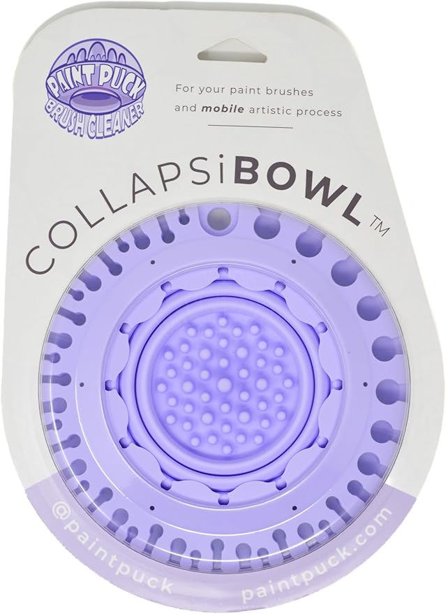 Paint Puck CollapsiBowl Paint Brush Cleaner Rinse Cup (Purple) - Collapsible Paint Water Cup & Brush Cleaner with Brush Holder, Squeegee Lips & Drip Tray for Acrylic, Watercolor & Art Supplies