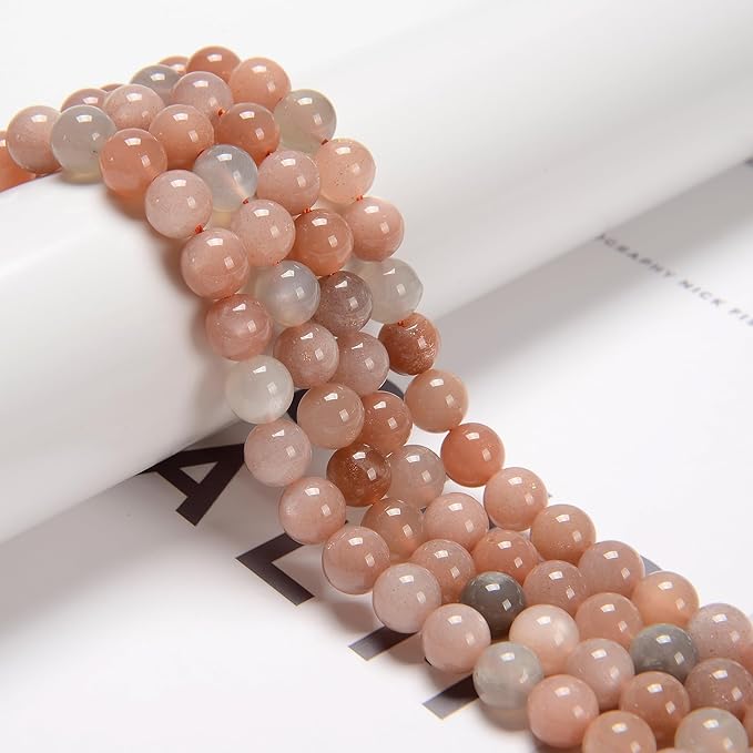 94Pcs (2Pcs/Set) 8mm Multi-Color Peach Moonstone Smooth Round Beads Natural Stone Beads AAA Grade Premium Round Gemstone Genuine Real Stone Loose for DIY Bracelet Jewelry String Making