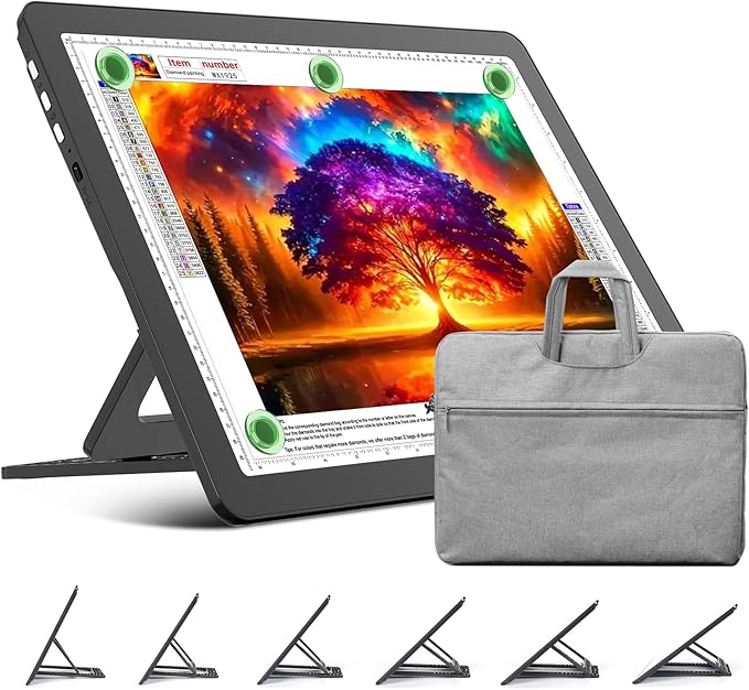 TOHETO Rechargeable A3 Light Board with Stand, Bag, Super Bright Magnetic Light Pad with Side Buttons, Wireless Light Box for Tracing and Drawing, Cordless Light Table for Diamond Painting, Sketching