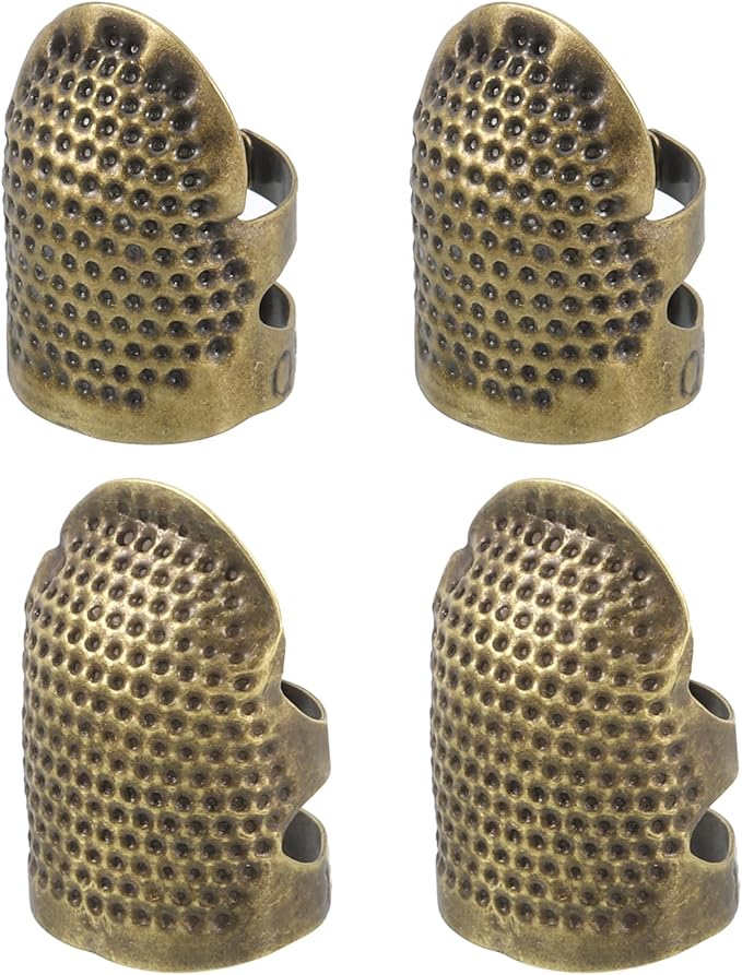 uxcell Sewing Thimble Finger Protector, 4 Pcs Metal Finger Shield Ring for Hand Sewing, Craft Accessories DIY Sewing Tools, Bronze, 2 Sizes