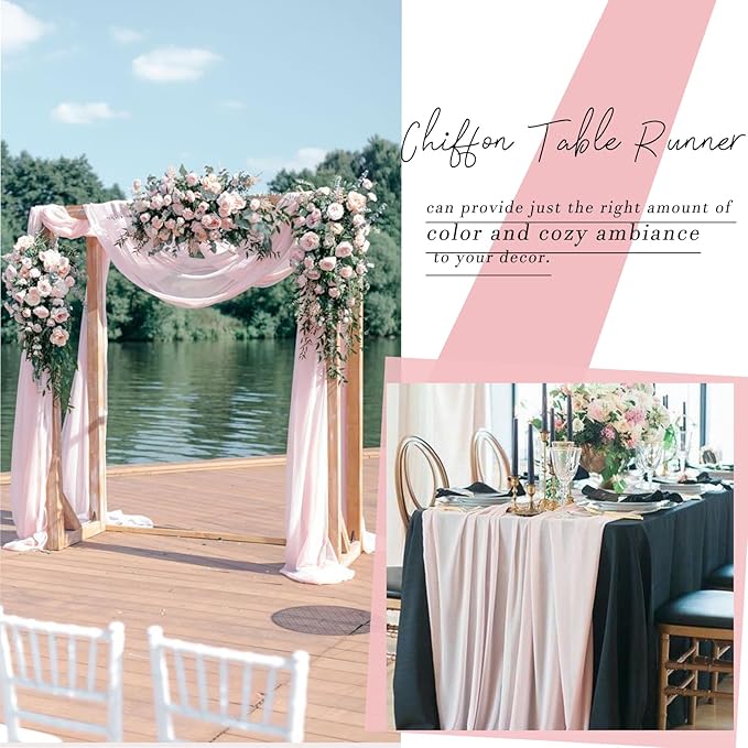 1 Pack Chiffon Table Runner Blushing Pink 12 x 120 Inches Sheer Table Runner Romantic Table Cloth for Wedding Decor 10ft Tulle Table Runner Table Decorations for Birthday Party
