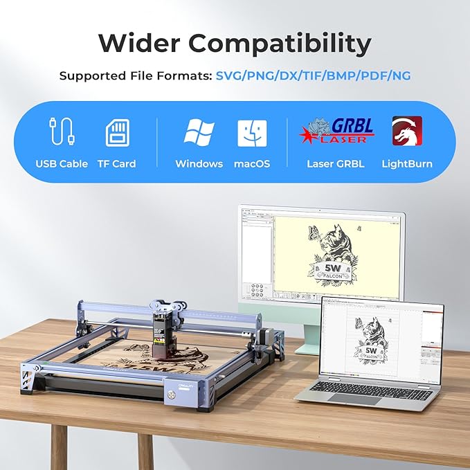 Creality Falcon 5W Laser Engraver Machine with Honeycomb Laser Bed 500x500, 10000mm/min, 72W High-Precision Laser Cutter for Wood, Acrylic, and Metal, Easy Setup and Out-of-The-Box