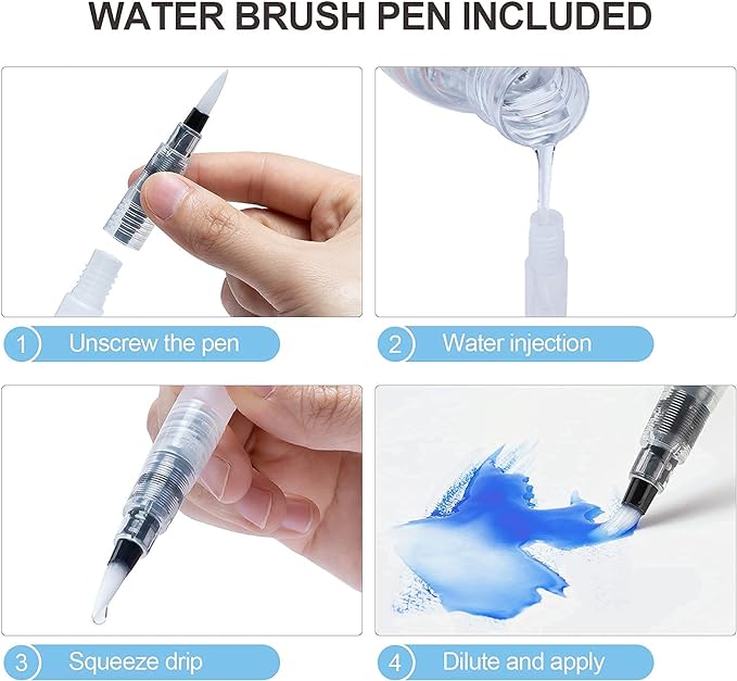 ParKoo Watercolor Brush Pens, 24 Colors Flexible Real Nylon Brush Tip Pens for Watercolor Painting, 1 Blending Brush, Paint Markers for Artists and Beginner Painters Coloring Books, Calligraphy