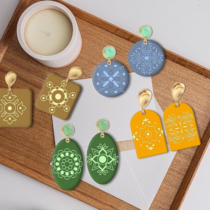 CHGCRAFT Polymer Clay Texture Sheets Boho Polymer Clay Texture Mat Silicone Texture Stamp Clay Modeling Pattern Pad Silicone Clay Texture Mat for Making Earrings Jewerly 5.5x5.5inch