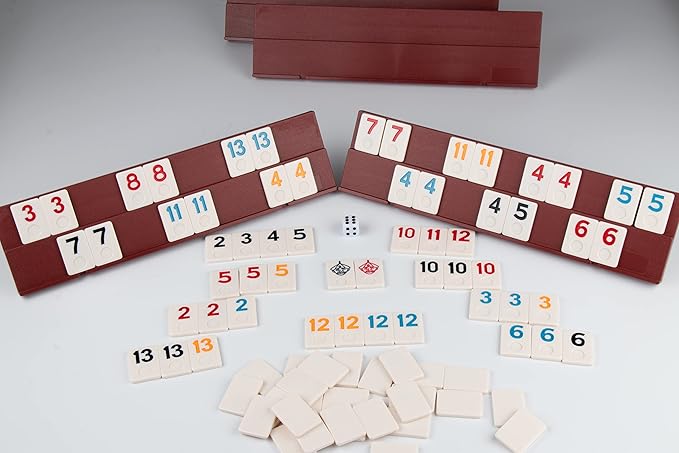 Doublefan Rummy Cube 4 Player Edition, 106 Rummy Cube Game Set with with 4 Plastic Racks in Portable Aluminum Case, Classic Board Game for Adults and Elderly.
