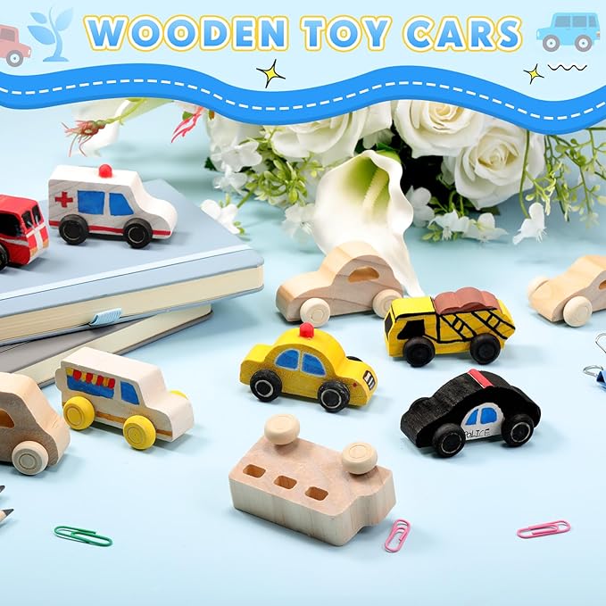 Leyndo 20 Pcs Small Wooden Cars to Paint for Kids Wooden Car Craft DIY Paintable Wood Cutouts Wood Car for Trucks Race Cars Bulk Crafts Painting Projects