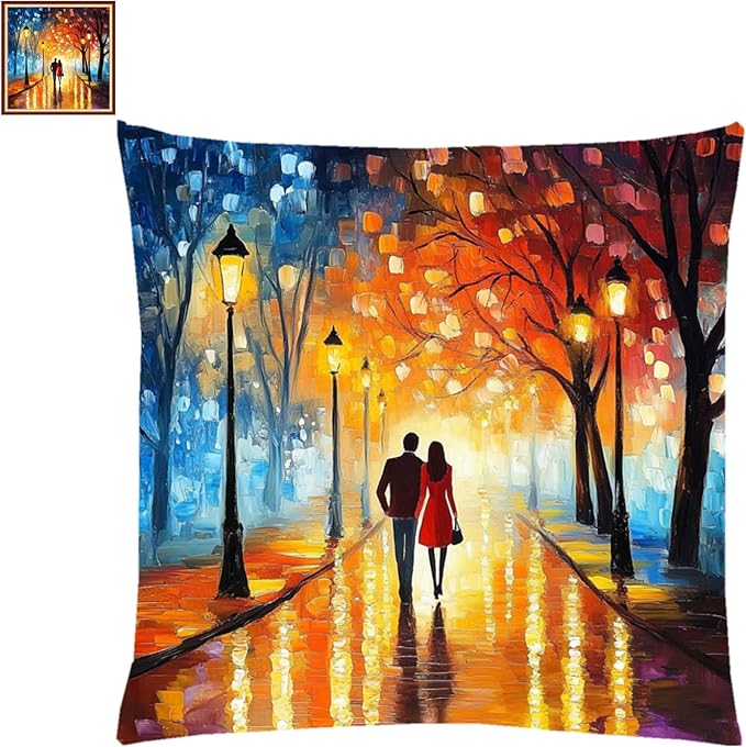 Fanxvivy Stamped Cross Stitch Kits for Adults Beginners Pillow Needlepoint Kit with Embroidery Pattern Needlework Kit Prestamped Stitches Kit 11CT Cross Stitching-Lovers Walk 18x18 inch