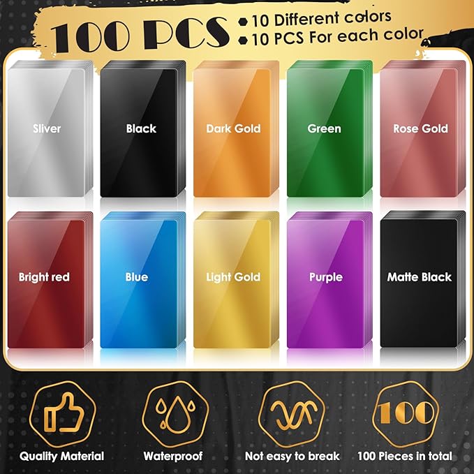 weparmeety 100 Pcs Metal Engraving Blanks Colorful Aluminum Sheet Laser Engraving Business Card Multipurpose DIY Gift Cards 86 x 54 x 0.21 mm（10 Colors)