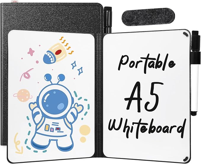 AGM Portable White Board Dry Erase, Double Sided Folding Whiteboards with Pen, Mini Portable Dry Erase Board for Study, Meeting, Doodling, Planning, Black