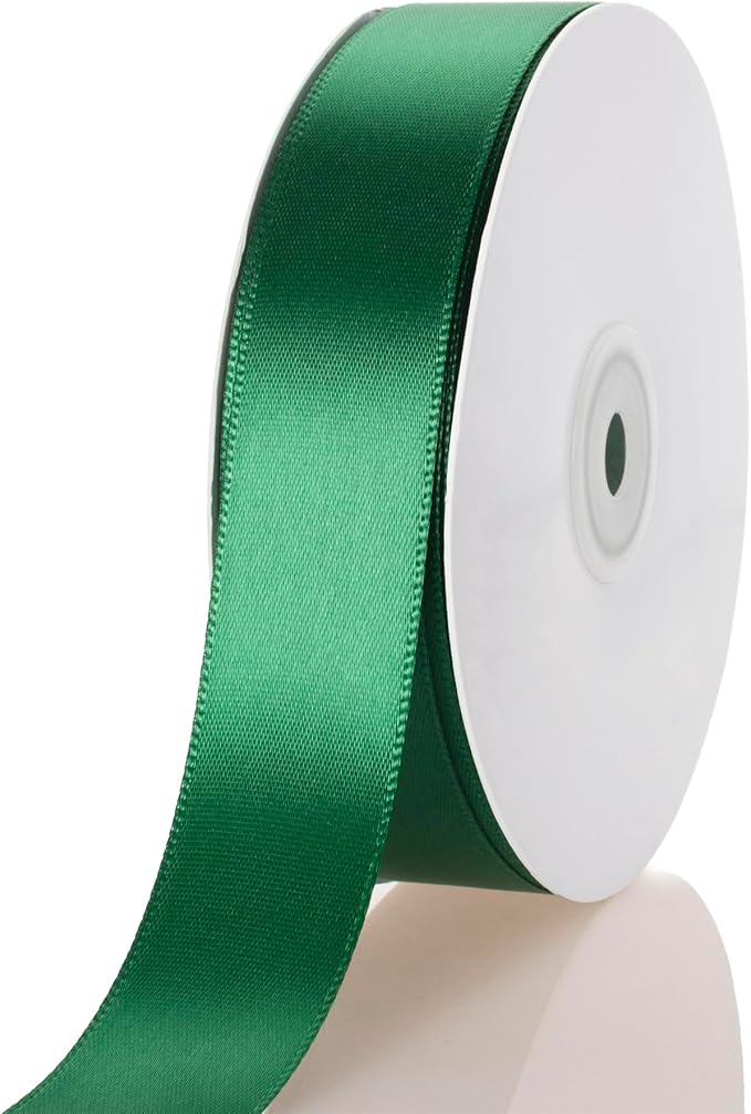 1 Inch Dark Green Ribbon, 50 Yards Craft Polyester Satin Ribbon Perfect for Gift Wrapping, Handmade Roses, Wedding Party Decorations and DIY Crafts