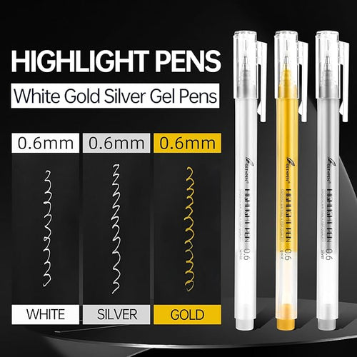 0.6mm Fine Point Silver Gel Pens, 3-Pack for Artists Drawing on Black Paper, Sketching, Adult Coloring Books & Modern Crafts