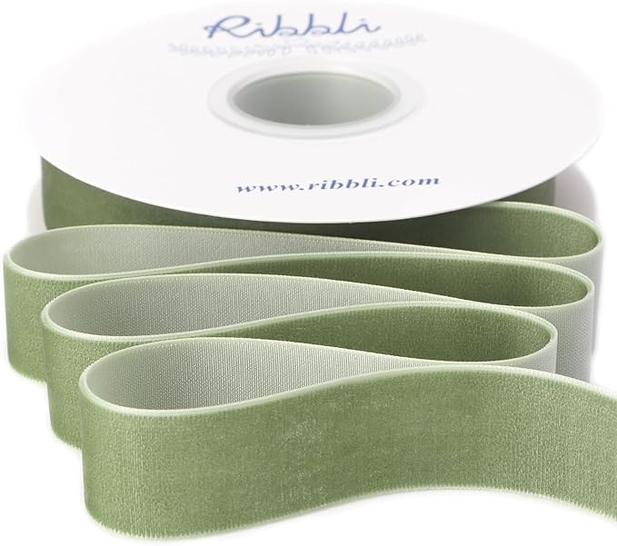 Ribbli Sage Green Velvet Ribbon 1 Inches Continuous10 Yard Spool Spring Moss Christmas Ribbon for Gift Wrapping Crafts Home Decor