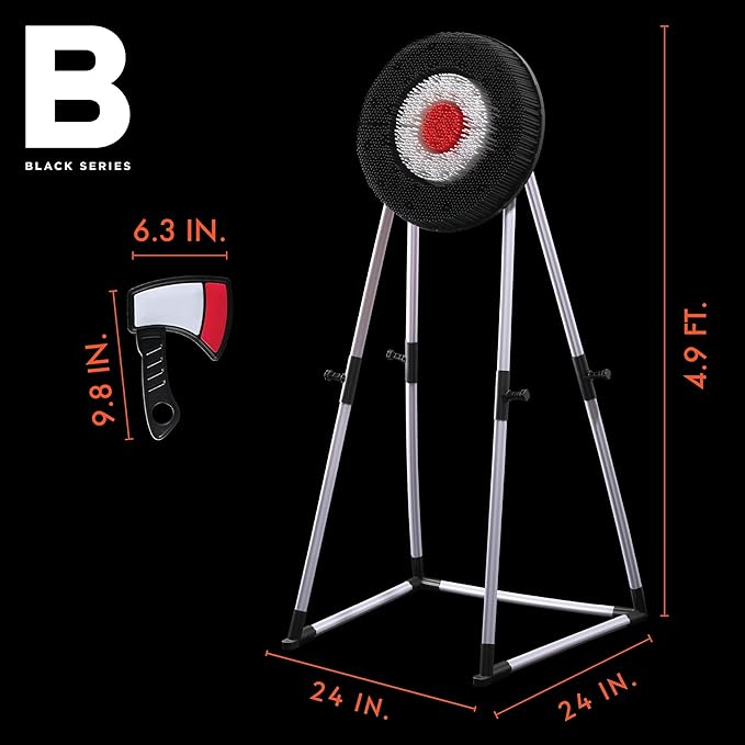 Black Series Axe Throwing Set – Indoor & Outdoor Party Game| Safe Plastic Throwing Axes| Collapsible Target| Backyard Game, Carnival Game, Beach Camping, Tailgating Essential| Fun Sports Activity Gift