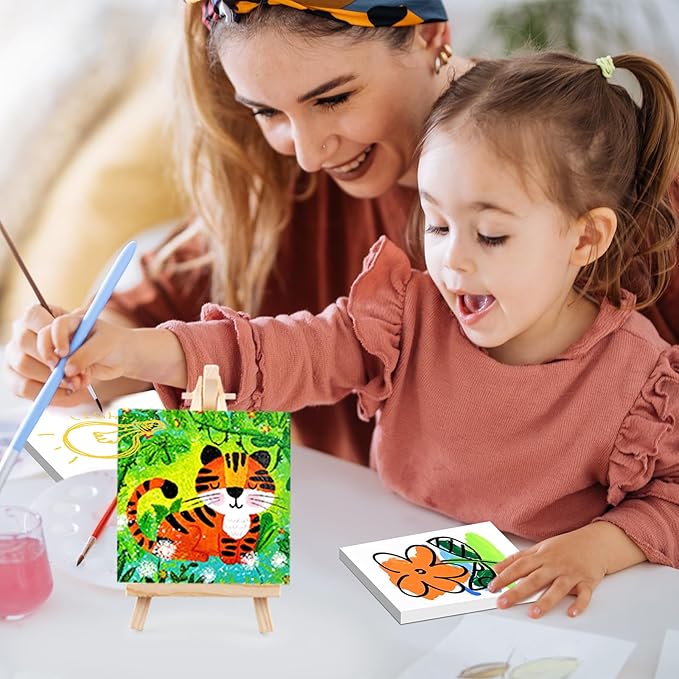 ESRICH Small Stretched Canvas for Painting 6x6 inch, 2/5''Profile Art Primed 16 Pack Canvases for Painting, Cotton Small Professional Blank Paint Canvas for Kids and Art Supplies, for Acrylics, Oils.