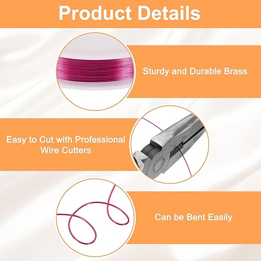HARFINGTON 49ft Jewelry Wire, 28 Gauge (0.3mm) Brass Craft Soft Metal Tarnish Resistant Copper Beading Wire for Jewelry Making Supplies Crafting, Rose Red