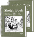 Sketch Book 9x12 inch, Pack of 2 (Total 200 Sheets) Spiral Bound Sketchbook, 68 lb/100gsm Artist Sketch Pad, 100 Sheets Each, Sturdy Acid Free Drawing Paper, Suitable for Adults & Teens