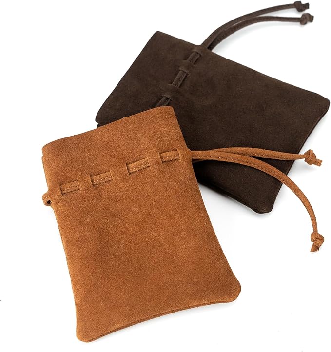 Medieval Drawstring Coin Pouch Bag, Leather Coin Pouch，Renaissance Drawstring Pouch Dice Bag, Small Coin Purse for Women/Men, Brown Swayze Suede