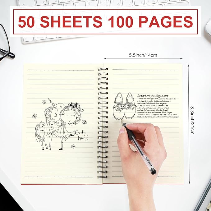 Yahenda 36 Pcs Spiral Notebook Bulk A5 Journal Lined 8.3'' x 5.5'' Writing Composition Paper Small Notepad Subject Notebook for Students Office Business Back to School Supplies (Red)