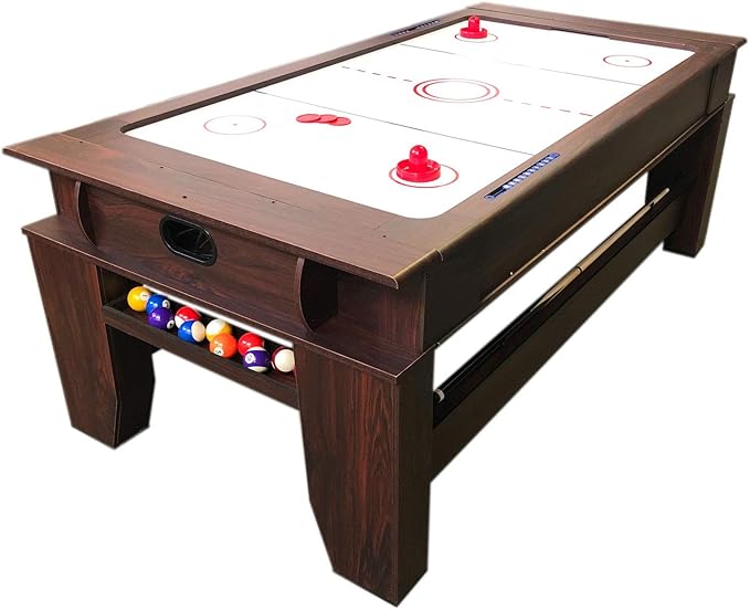 7ft Pool Table Air Hockey 2 in 1 Pool Table Red Felt - Billardhockey