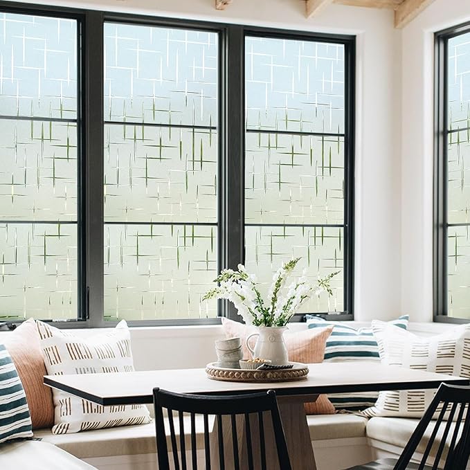 DOWELL Window Privacy Film Frosted Glass Window Film, Sun Blocking Non-Adhesive Glass Cling, Decorative Door Sticker, Self Static-Cling Tint Covering for Home Office, Cross Pattern 17.5" x 157.5"