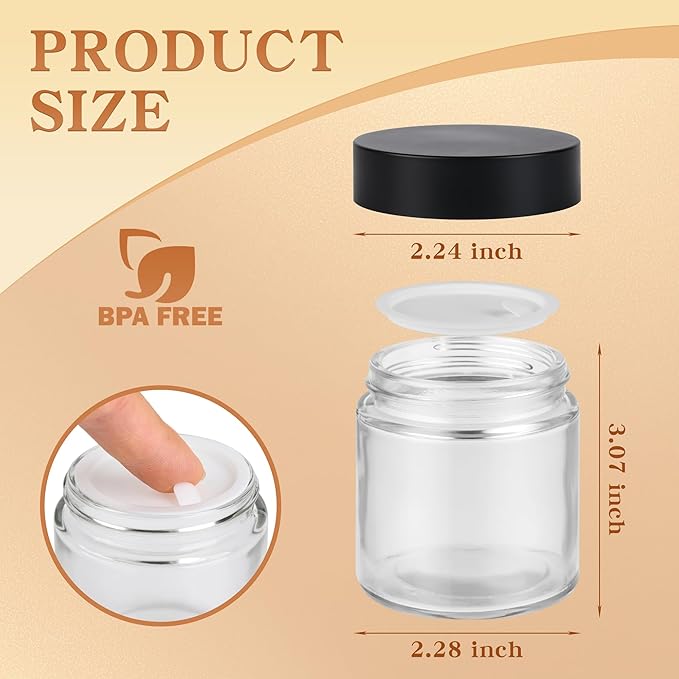Glass Jars with Lids,Eco-Friendly Cosmetic Containers with Airtight Black Lids & Liners, Multi-Color Options for Cream, Lotion, Body Butter, DIY Skincare Travel Jars (Clear, 4oz)