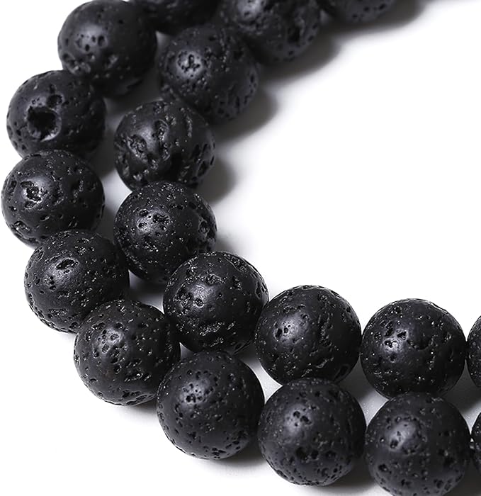 8MM 90pcs Natural Stone Beads Black Volcanic Lava Gemstone Round Loose Beads for Jewelry Making Bracelet 2 Strands 32"