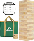 ApudArmis Giant Tumble Tower Stack to Over 5.2Ft, 60 PCS Pine Wooden Stacking Timber Tower,Classic Block Giant Outdoor Indoor Game for Adults, Fun Game at Backyard, Lawn, Party with Family & Friends