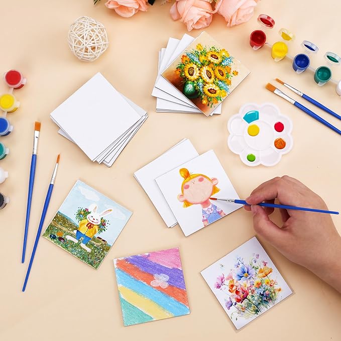 ESRICH 24 Pack 3x3IN Mini Magnetic Canvas Panels, Small Canvases for Painting for Oil, Watercolor, Acrylic Painting & DIY Crafts with 24PCS 3x3IN Square Flat Canvas Boards, 24PCS Soft Magnets