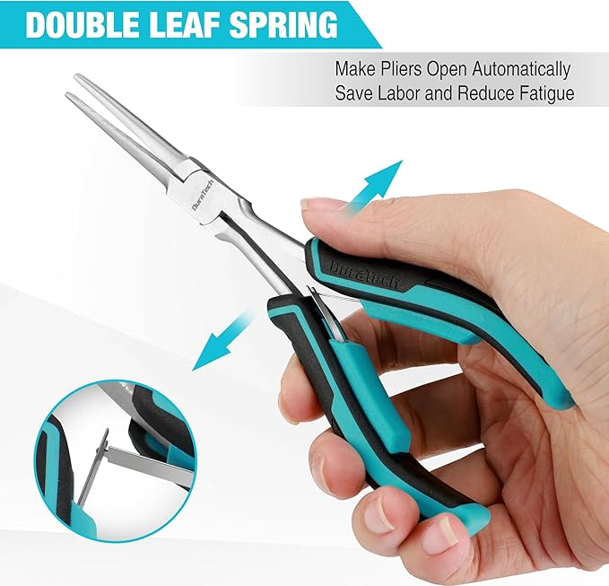 DURATECH 7" Long Reach Needle Nose Pliers, Extra Long Nose Pliers with Smooth Jaws, Small Needle Nose Pliers for Jewelry Making, Wire Bending and Small Object Gripping on Narrow Space