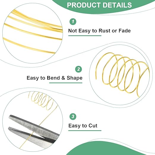 0.5 mm/24 Gauge Copper Wire for Jewelry Making, 20.3FT Copper Beading Craft Wire for Jewelry/Weaving/DIY Crafting/Planting, Color-Retaining [6.2M, Gold Tone]