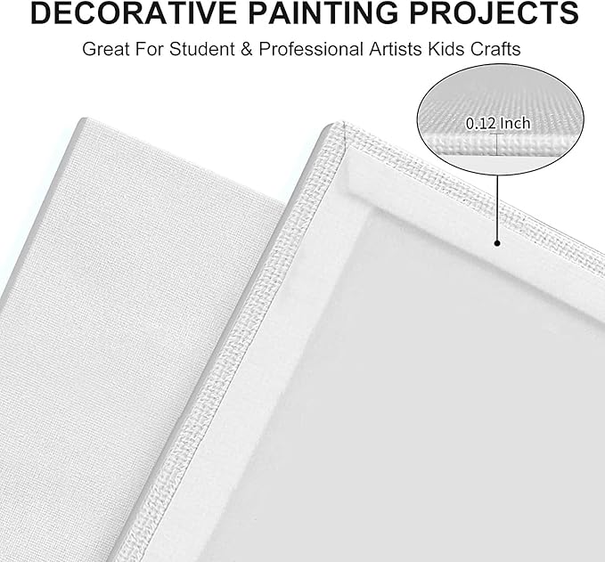Canvas Panels 10x10 Inch 12-Pack, 10 oz Primed 100% Cotton White Blank Small Canvases for Painting, Square Flat Canvas Board for Oil Acrylics Watercolor & Tempera Paints