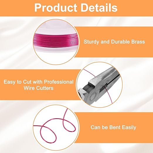 HARFINGTON 30ft Jewelry Wire, 26 Gauge (0.4mm) Brass Craft Soft Metal Tarnish Resistant Copper Beading Wire for Jewelry Making Supplies Crafting, Rose Red