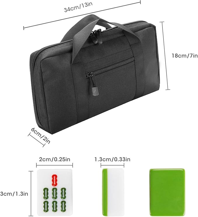 Chinese Mahjong Tile Set,144 Tiles White Green Melamine Tiles with Carrying Travel Case,Portable Mahjong Game Set