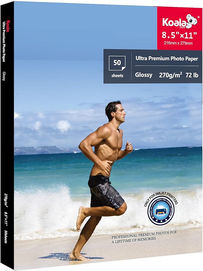 Koala Ultra Premium Photo Paper 8.5x11 In Glossy Photo Printer Paper for Inkjet Printer Water Resistant 50 Sheets 72lb