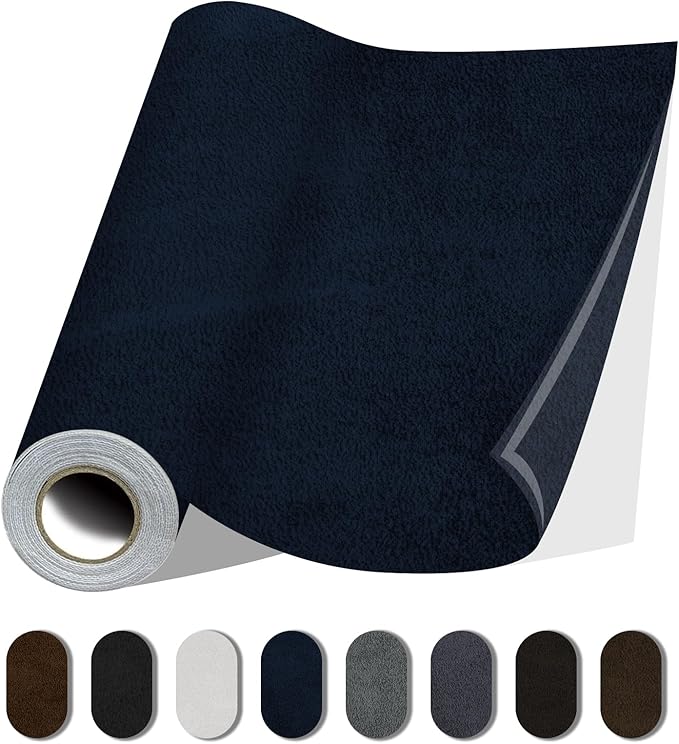 Fabric Repair Patches, 17X158 Inch Self-Adhesive Suede Patches Tape Durable, DIY Large Fabric Repair for Sofa, Couches, Furniture, Chair, Clothing （17X158 Inch, Dark Blue）