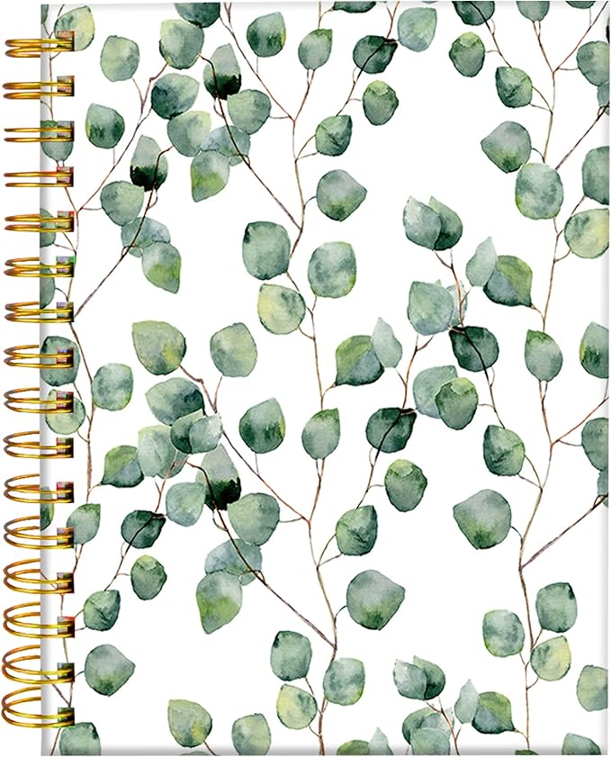 iampanda Spiral Journal Notebook,Floral Design Strong TwinWire Binding with Premium Paper for Girl Women,60 Sheets A5 College Ruled NotebookJournal,Perfect for School Office Home Gifts,Green Leaves