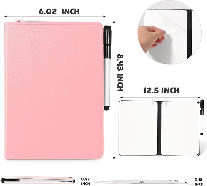 AGM Portable White Board Dry Erase, Double Sided Folding Whiteboards with Pen, Small Dry Erase Board for Study, Meeting, Doodling, Planning, Pink