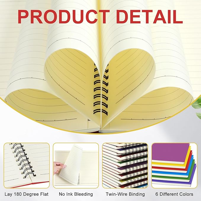 Yahenda 6 Pcs Spiral Notebook Bulk A5 Journal Lined 8.3'' x 5.5'' Writing Composition Paper Small Notepad Subject Notebook for Students Office Business Back to School Supplies (Mixed Colors)