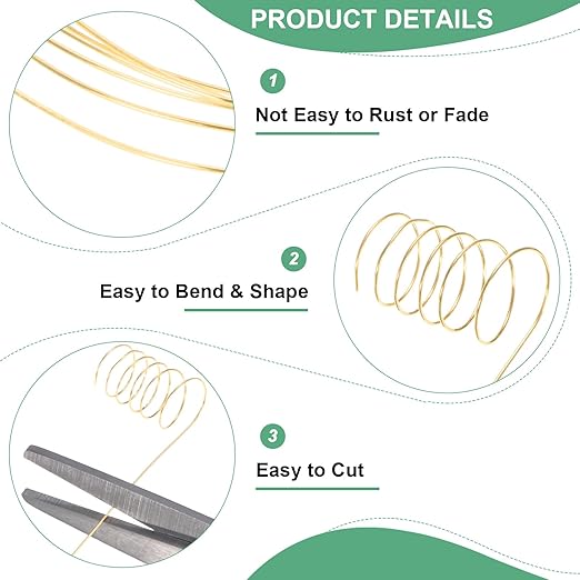0.2 mm/32 Gauge Copper Wire for Jewelry Making, 82FT Copper Beading Craft Wire for Jewelry/Weaving/DIY Crafting/Planting, Color-Retaining [25M, KC-Gold]