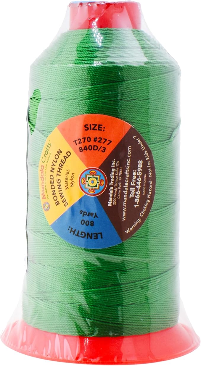 Mandala Crafts Bonded Nylon Thread Green Heavy Duty Sewing Threads - 800 YDs Size 277 840D T270 Tex 270 Thread for Leather Jeans Weaving Outdoor Marine Upholstery Threads