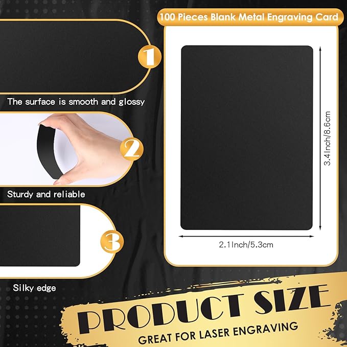 weparmeety 100 Pcs Metal Engraving Blanks Aluminum Sheet Laser Engraving Business Card Multipurpose DIY Gift Cards 86 x 54 x 0.21 mm (Matte Black)