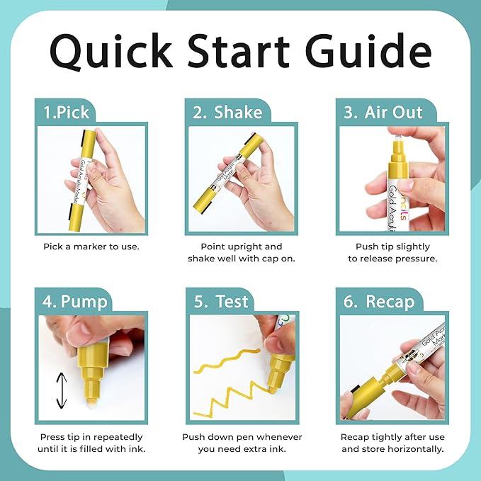 4 Dual Tip Gold Paint Pen Metallic - Fine Tip & Medium Acrylic Paint Markers - Gold Marker for Metal, Wood, Rock Painting, Canvas, Ceramic, Glass, Fabric, Leaf and Plastic - Water-based Ink