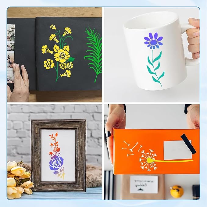 36 Pieces Flower Stencils for Painting on Walls,Reusable Floral Stencils,DIY Craft Drawing Templates Set for Wall Paper Canvas Home Decor